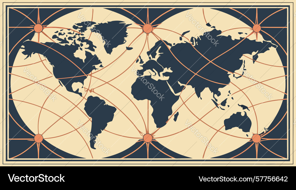 Grid world map global data connectivity design Vector Image