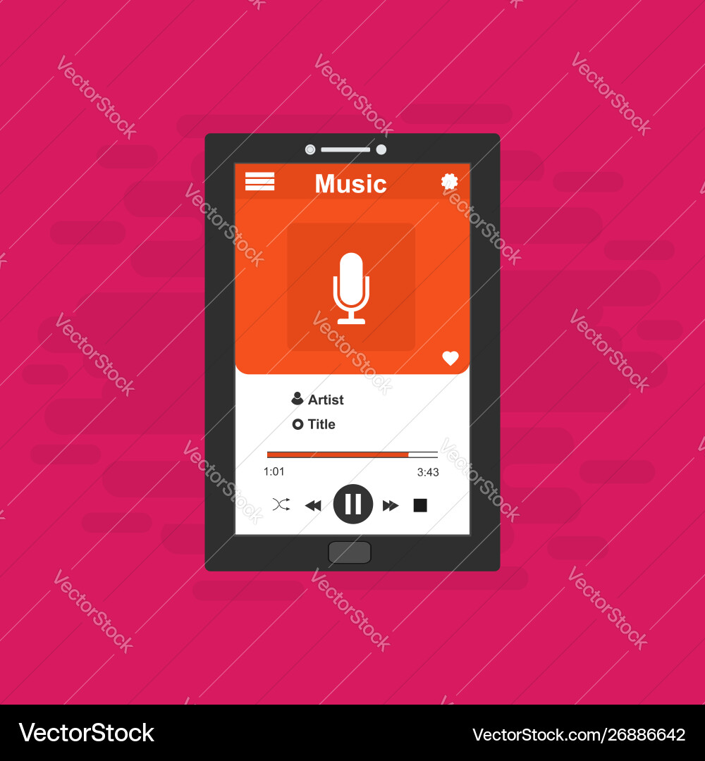 Media player application app template with flat Media player application app template with flat Vector Image