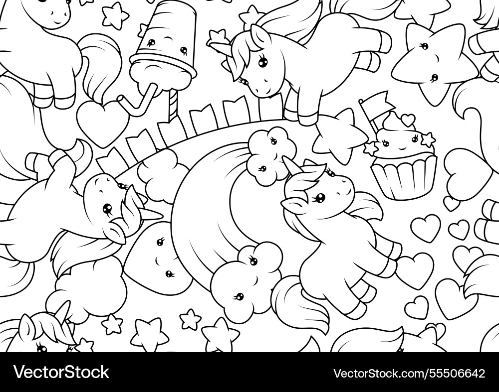 Pattern with unicorns happy birthday party vector image