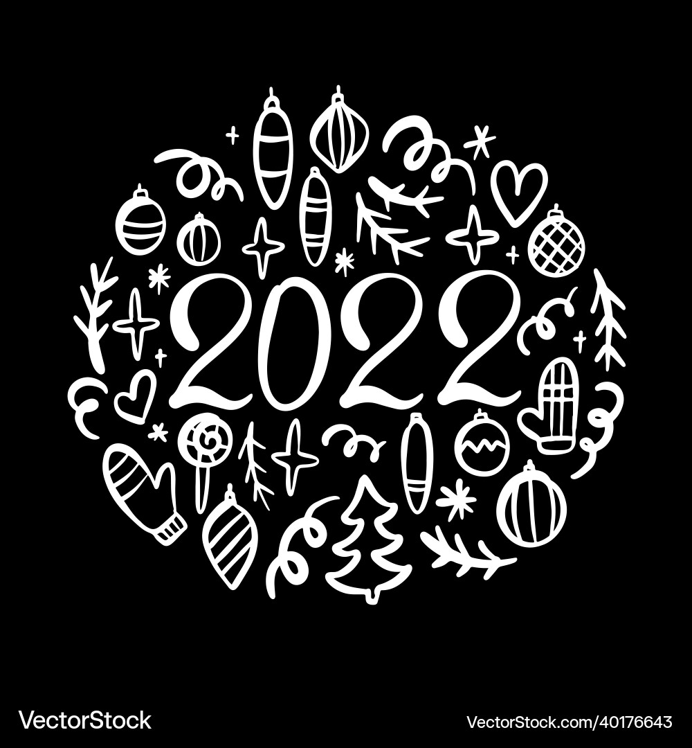 2022 christmas print doodle symbols 2022 christmas print doodle symbols vector image