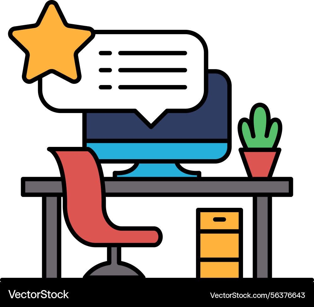 A computer monitor sits on desk with red A computer monitor sits on desk with red vector image