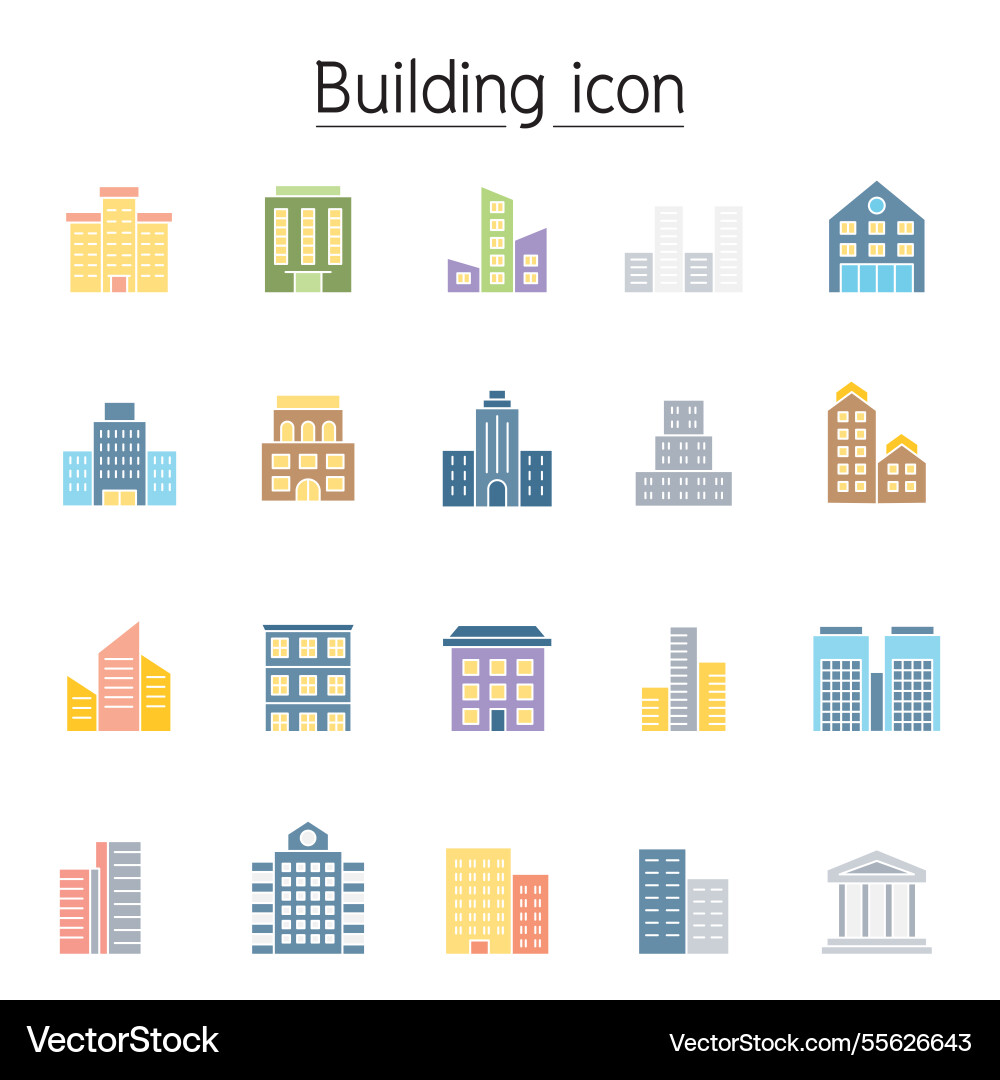 Building icon set in flat color style Building icon set in flat color style vector image