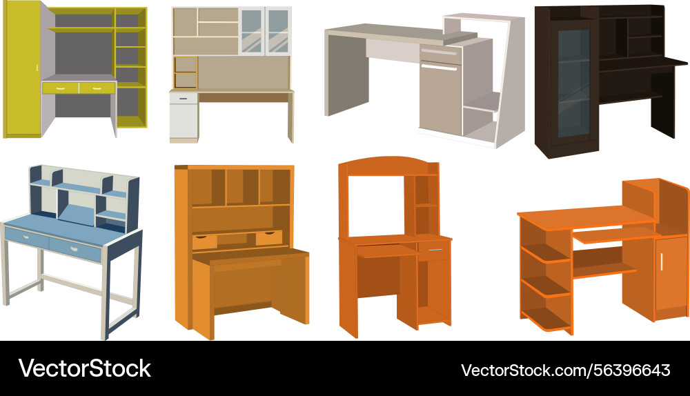 Collection of different colored desks and computer Collection of different colored desks and computer vector image