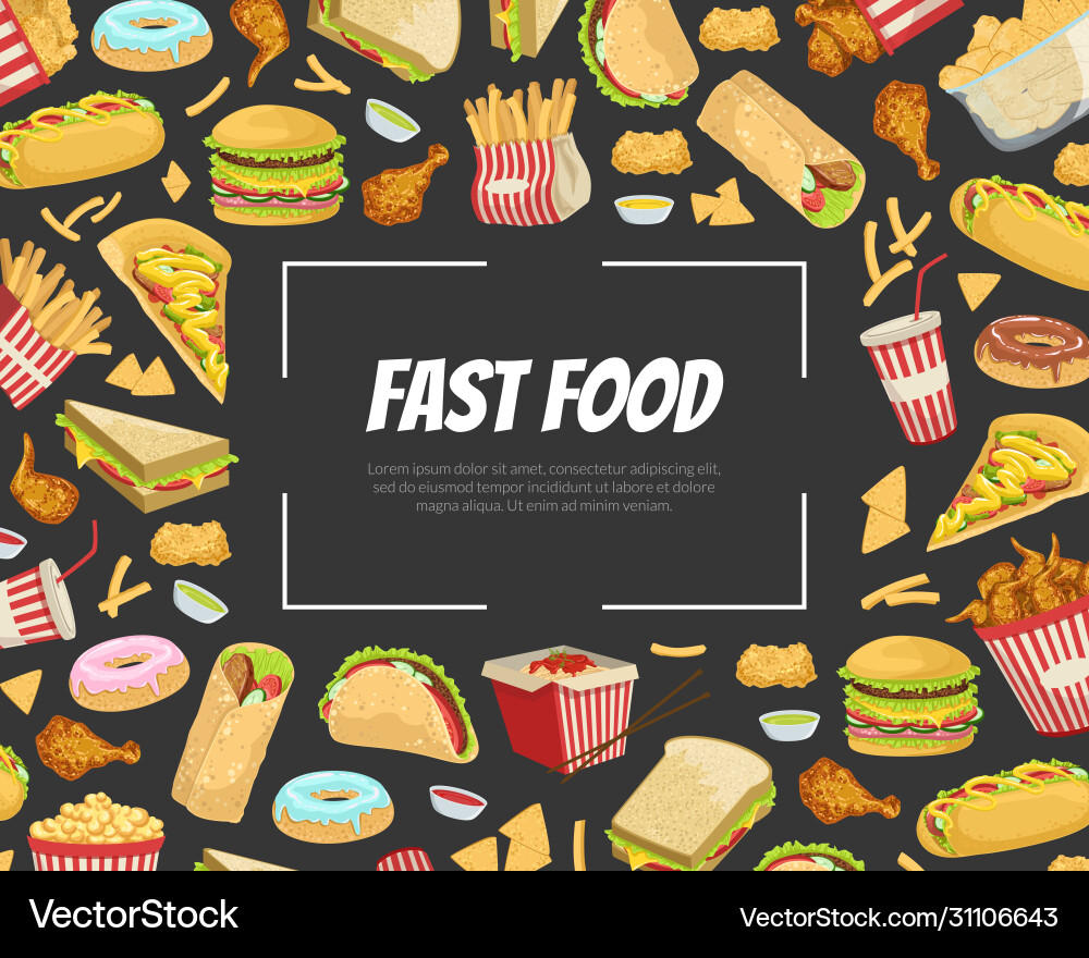 Fast food banner template with tasty unhealthy Fast food banner template with tasty unhealthy vector image