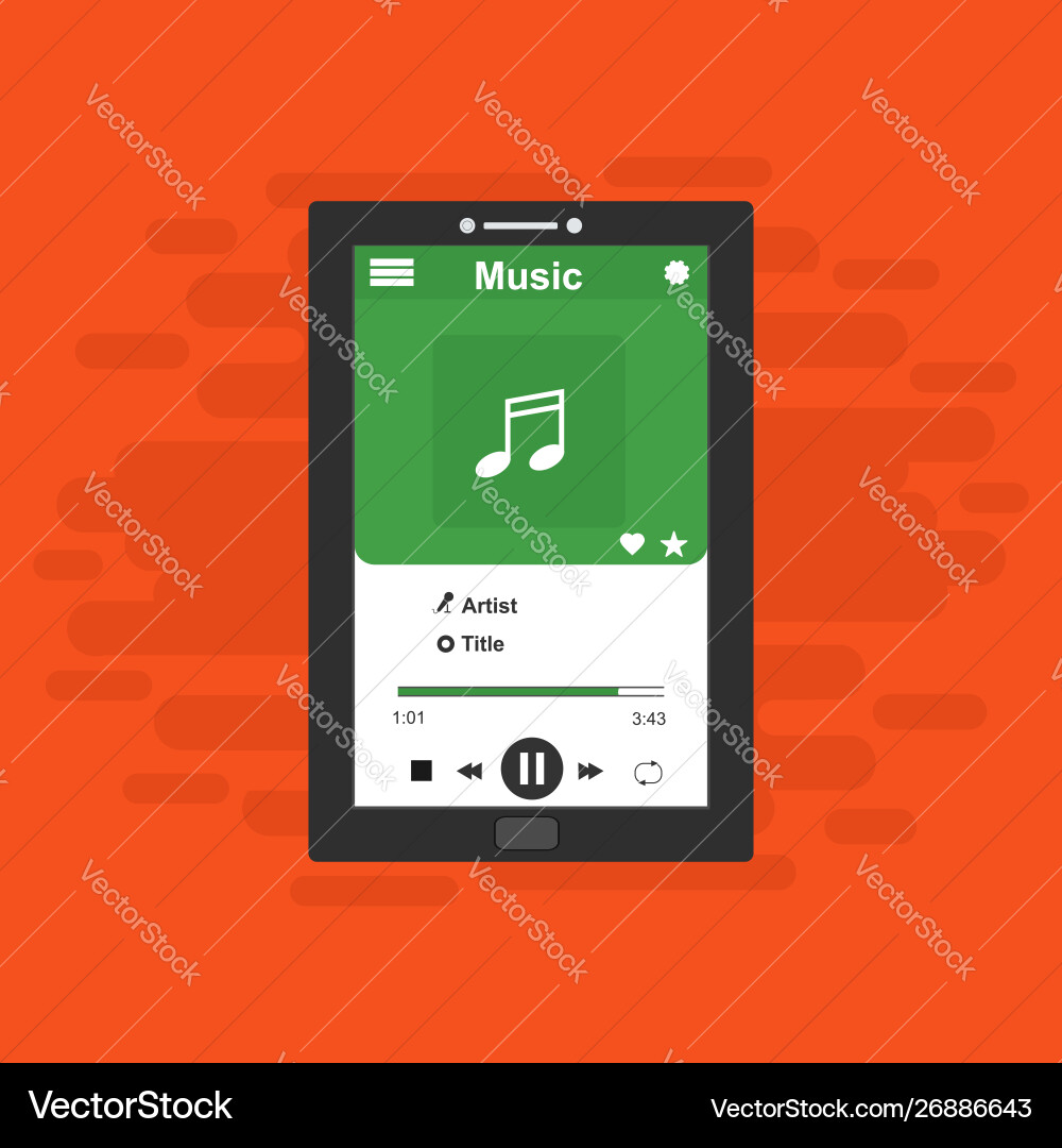 Media player application app template with flat Media player application app template with flat Vector Image