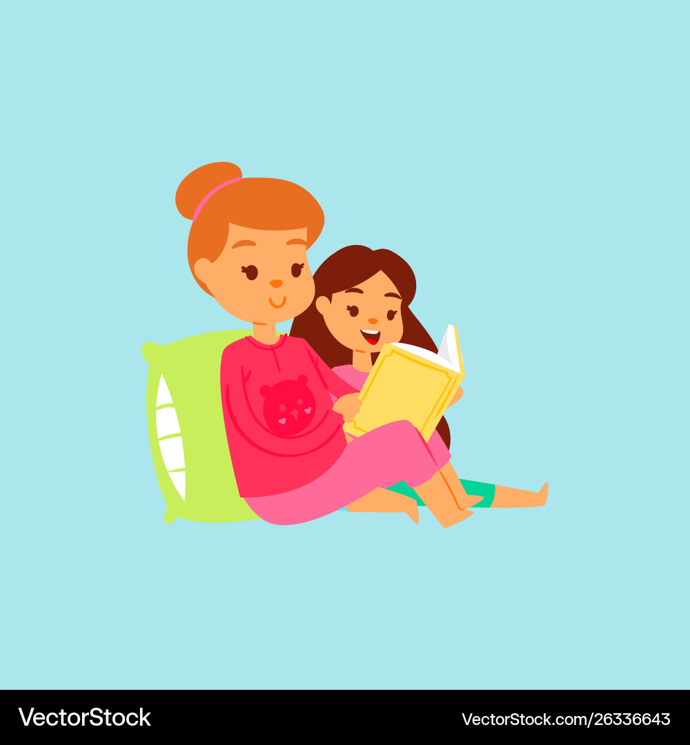 Mother or older sister in pink night-suit reading Mother or older sister in pink night-suit reading vector image