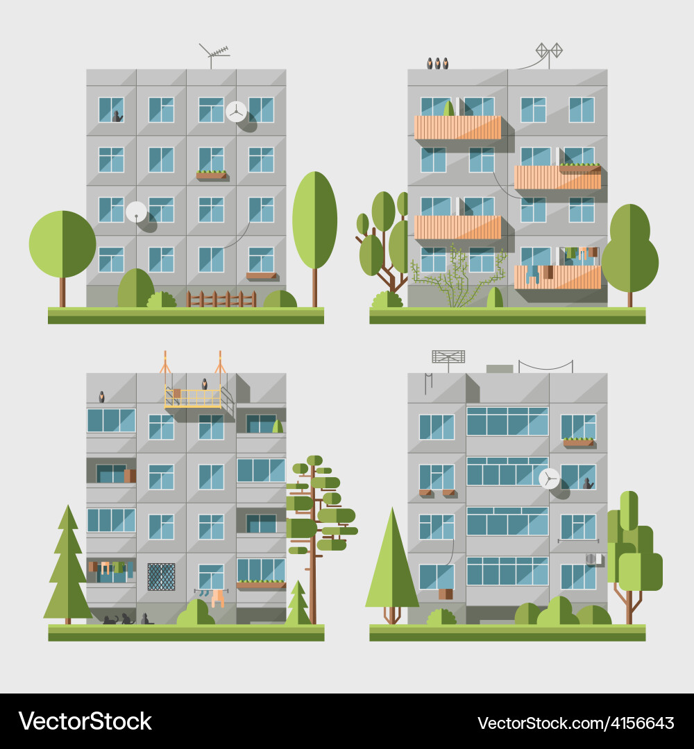 Panel houses flat set1 Royalty Free Vector Image