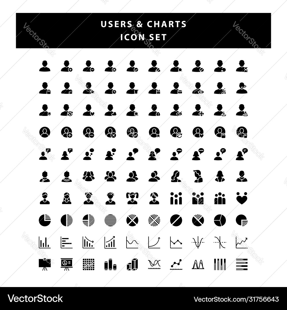 Set users and charts icon with glyph style vector image