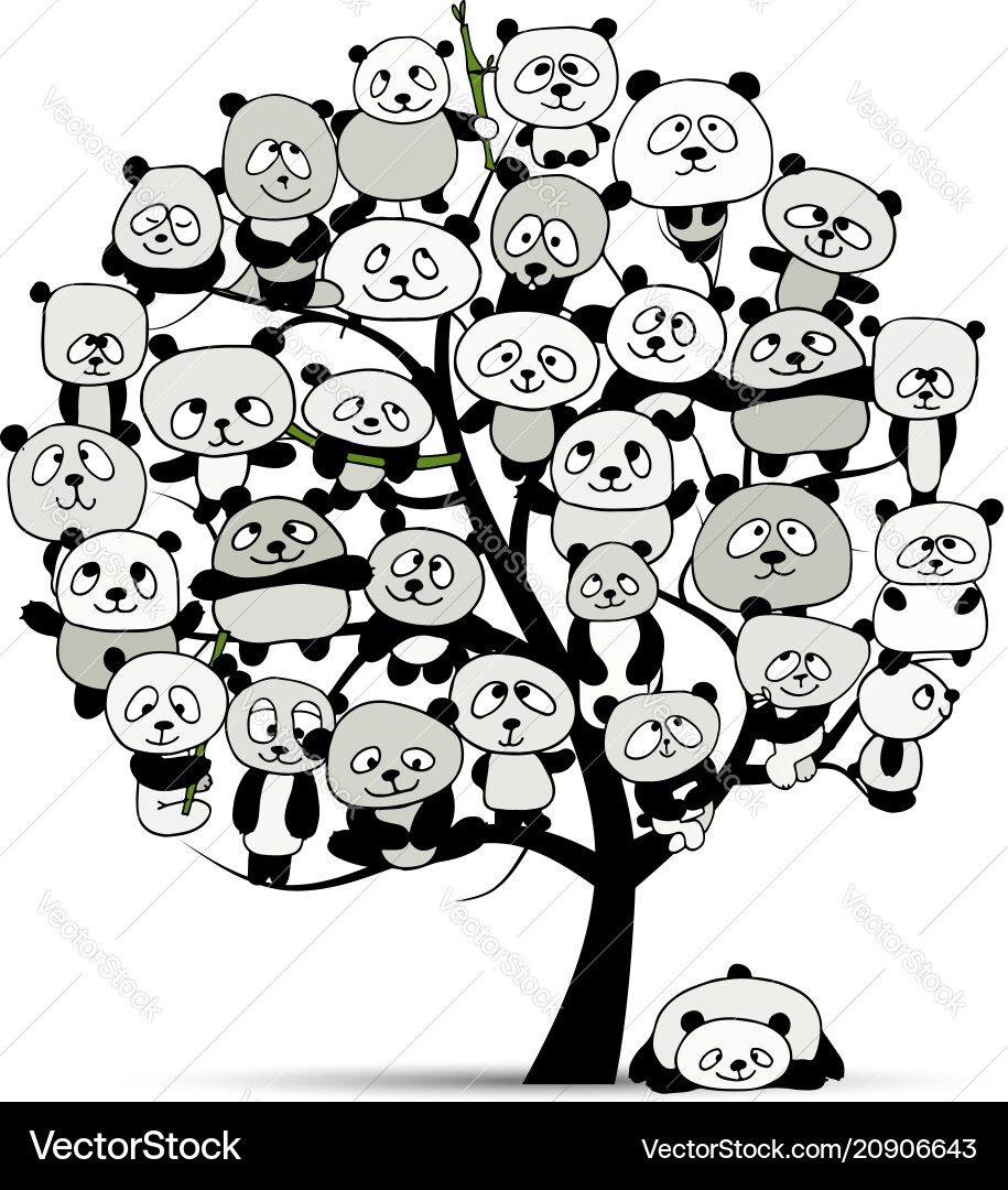 Tree with funny pandas sketch for your design Tree with funny pandas sketch for your design vector image