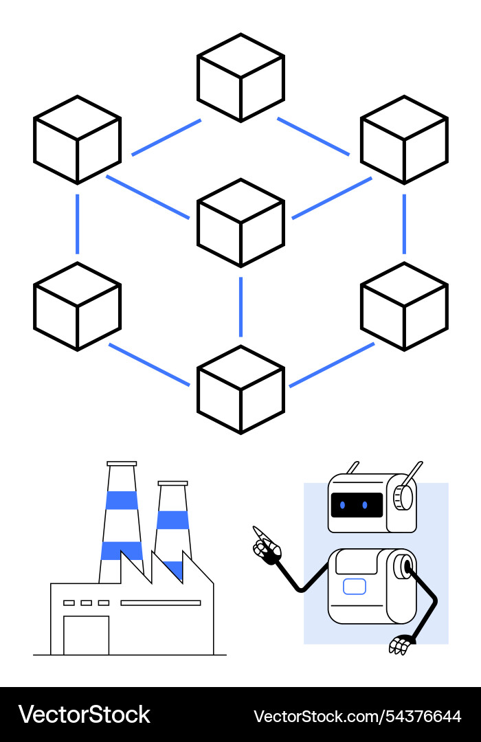 Blockchain network with factory and ai robot Blockchain network with factory and ai robot vector image