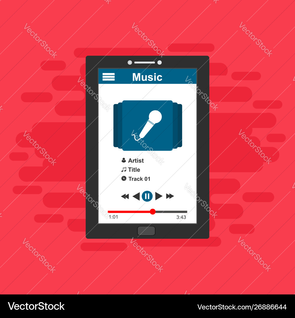 Media player application app template with flat Media player application app template with flat Vector Image