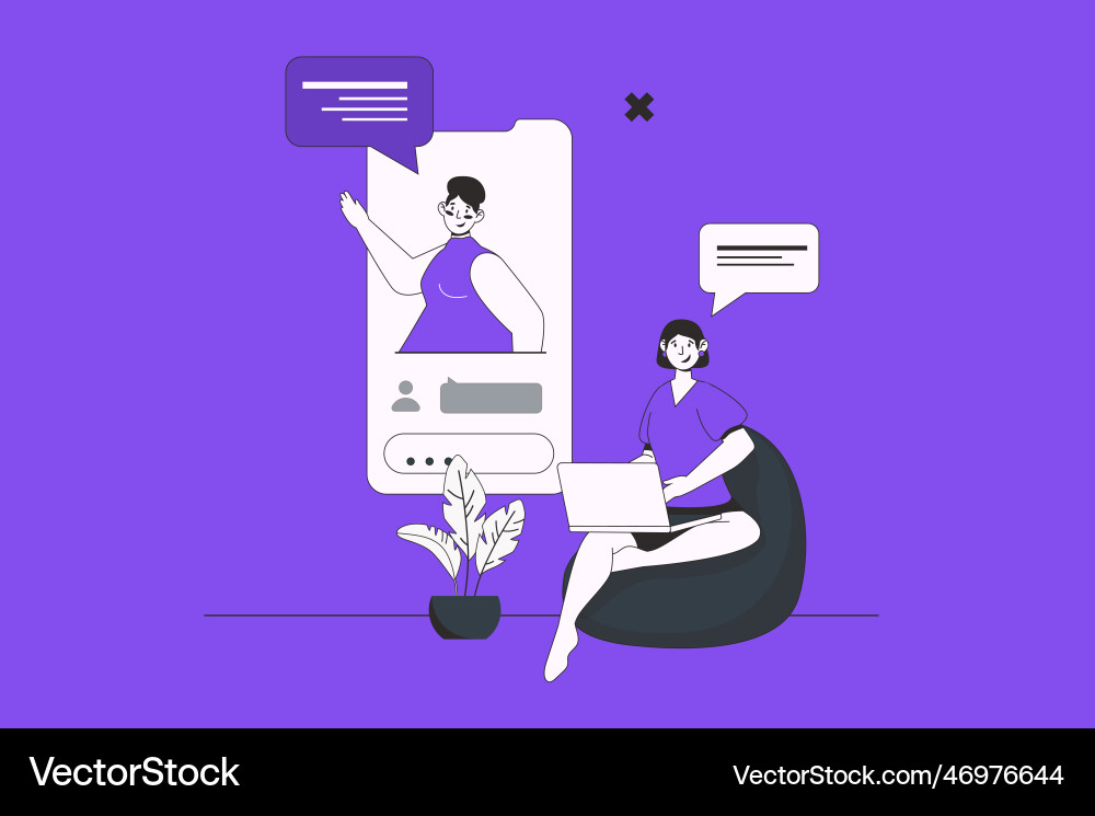 Online video call web concept with character scene Online video call web concept with character scene vector image