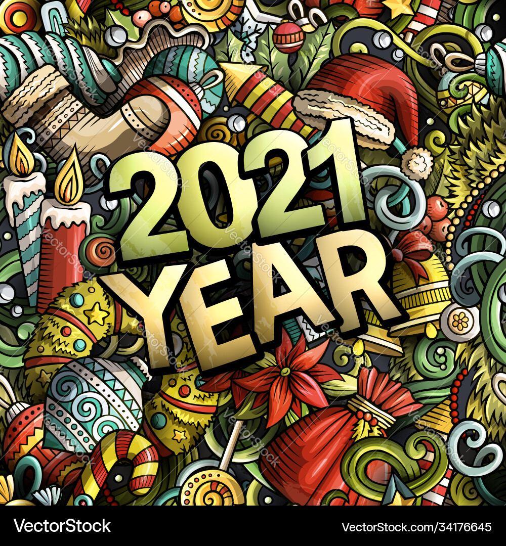 2021 hand drawn doodles new year objects vector image