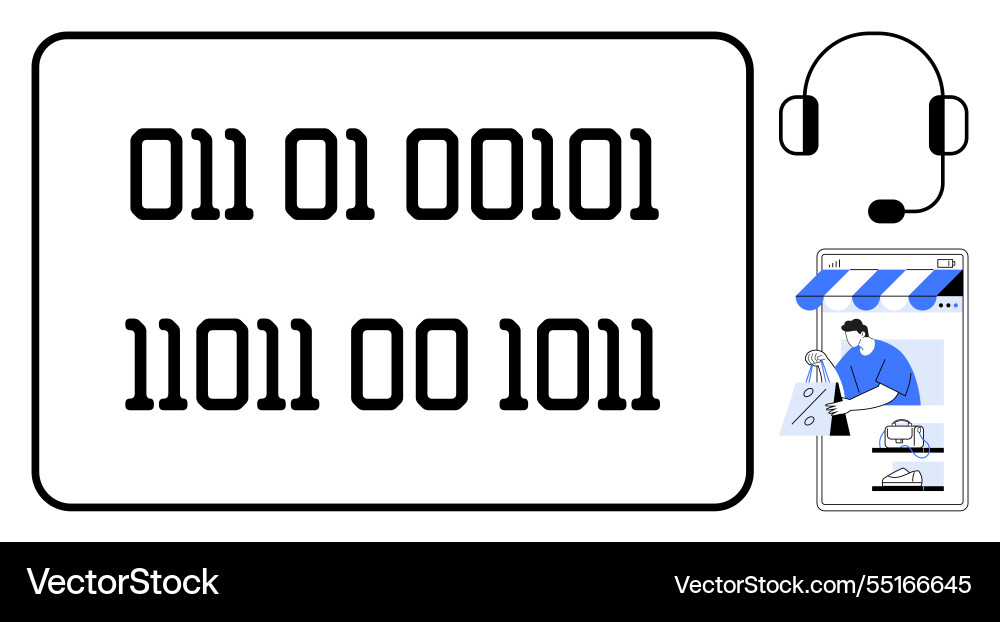 Binary code with online shopping and customer Binary code with online shopping and customer vector image
