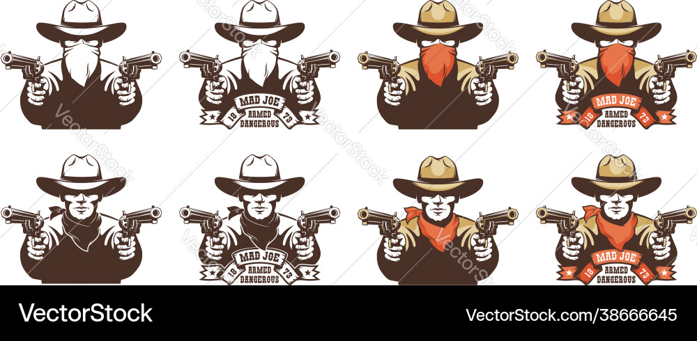 Cowboy bandit from wild west with guns in his Cowboy bandit from wild west with guns in his vector image