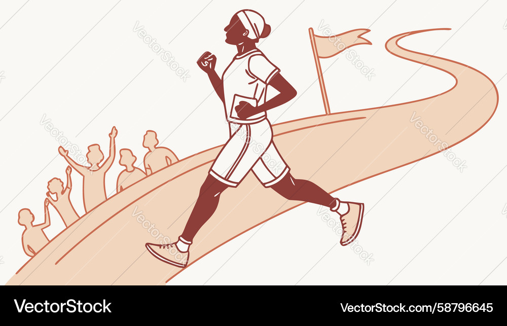 Determined runner on track with flag and crowd Vector Image