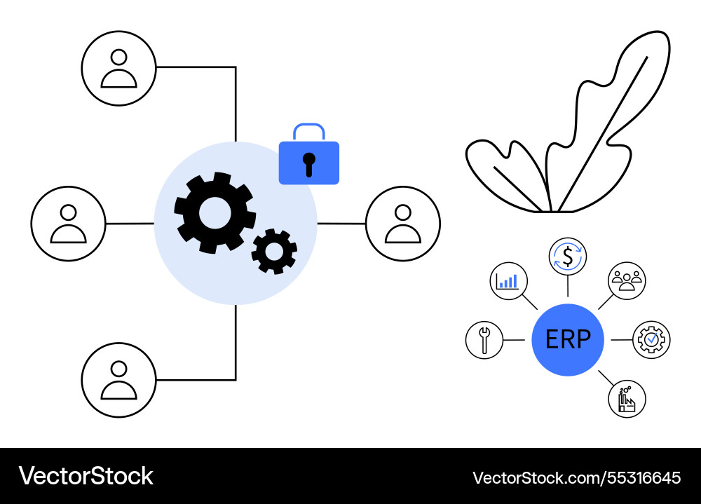 Erp system flowchart with gears user icons lock Vector Image