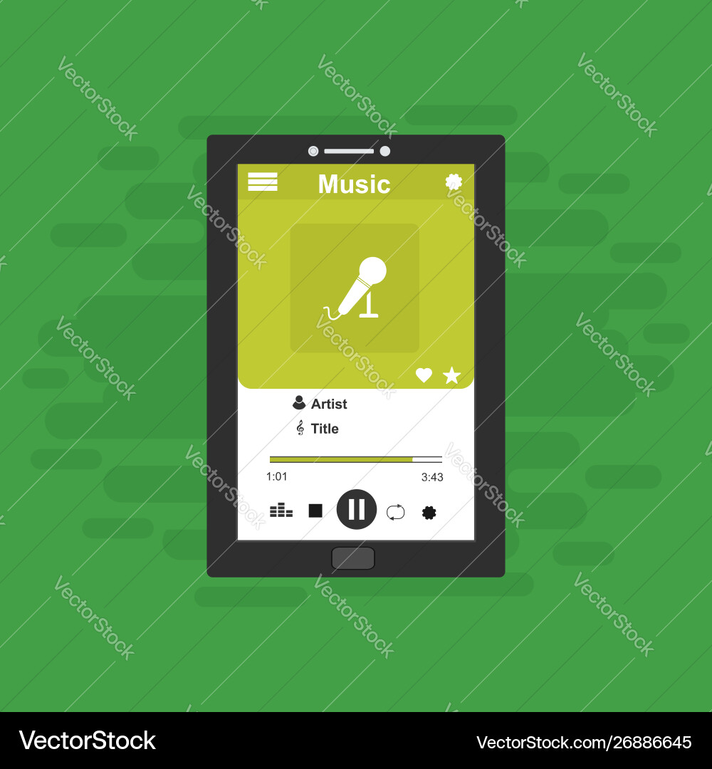 Media player application app template with flat Media player application app template with flat vector image
