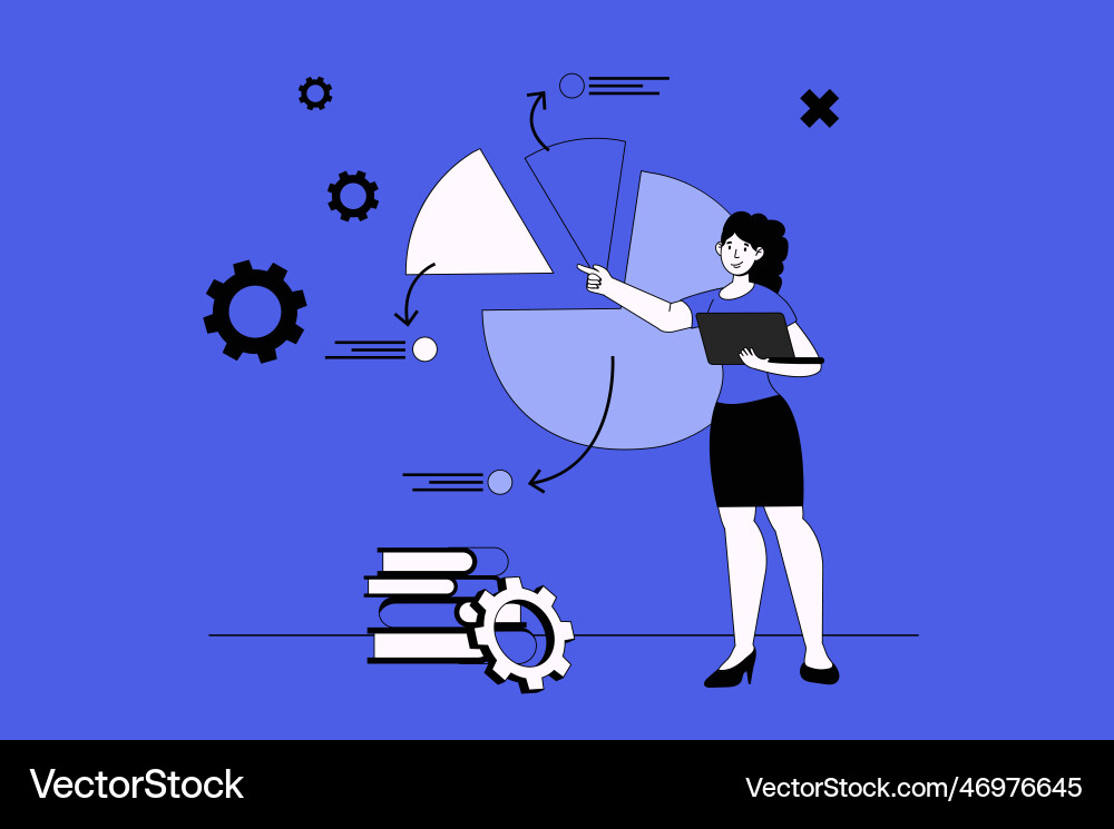 Pie chart web concept with character scene in flat Vector Image