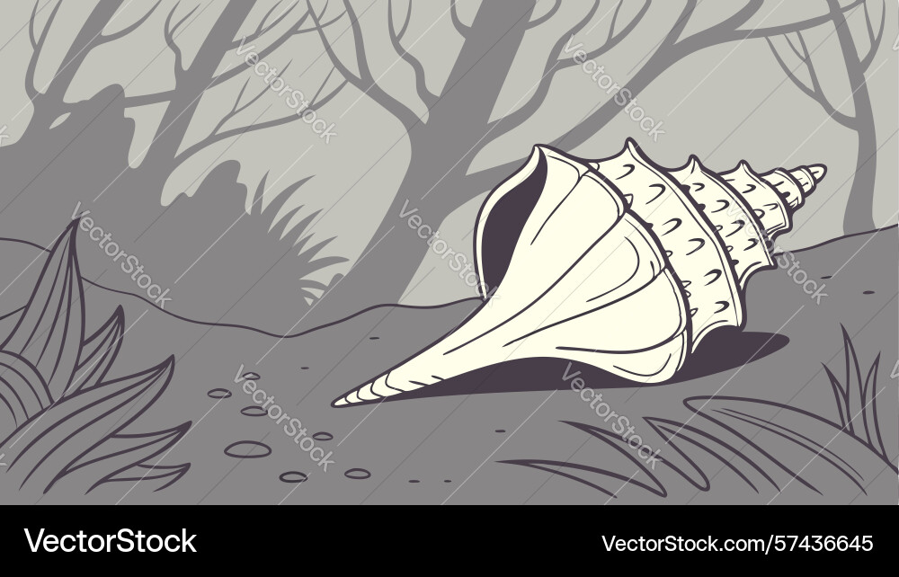 Seashell on a forest floor in mysterious vector image
