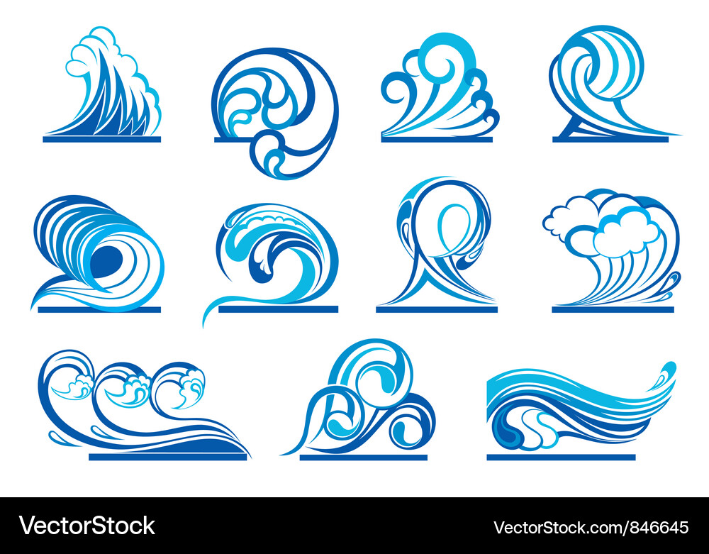 Wasserwelle Symbol Sammlung Vektorbild