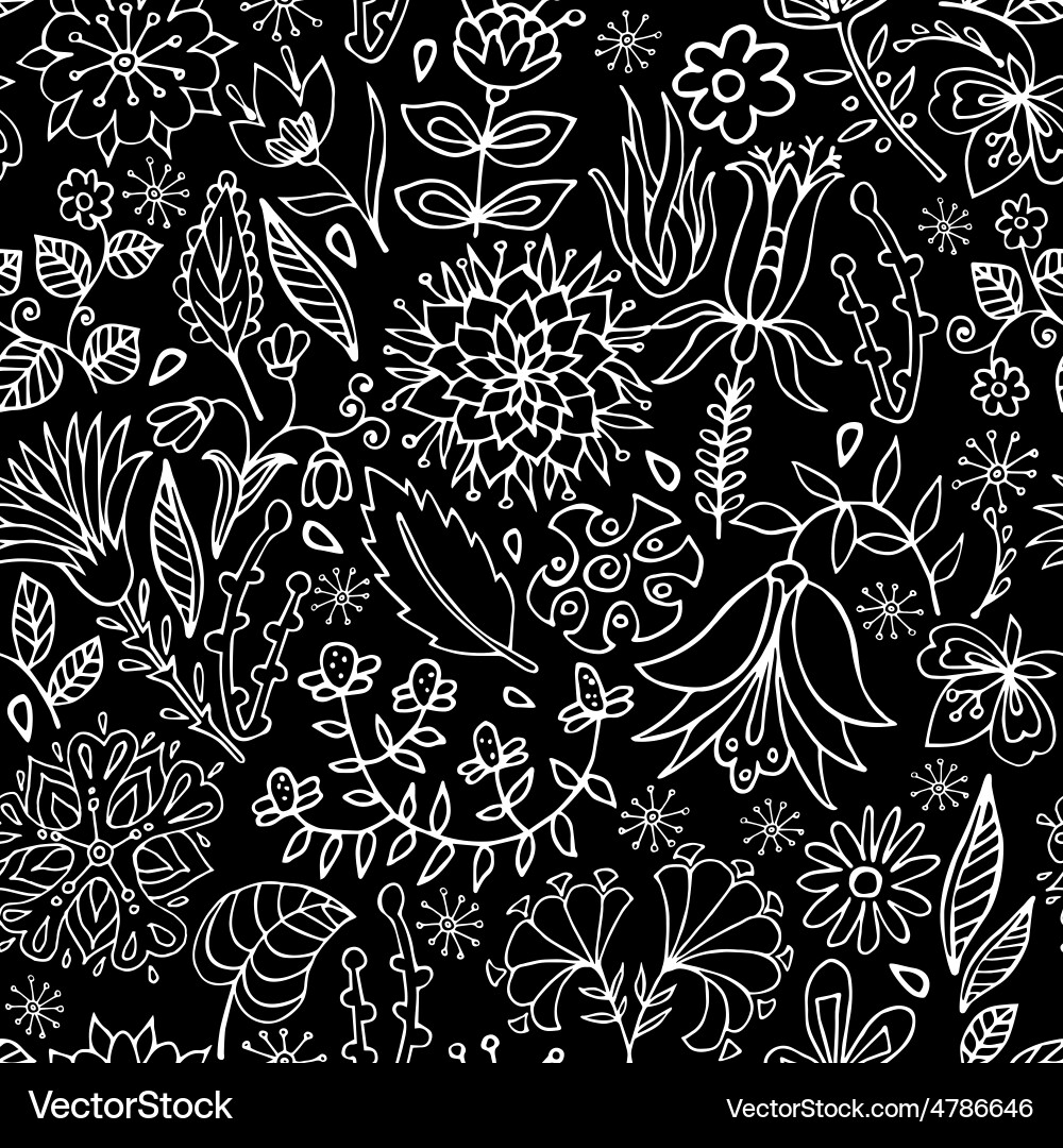 Black and White Floral Repeat Pattern Vector Image