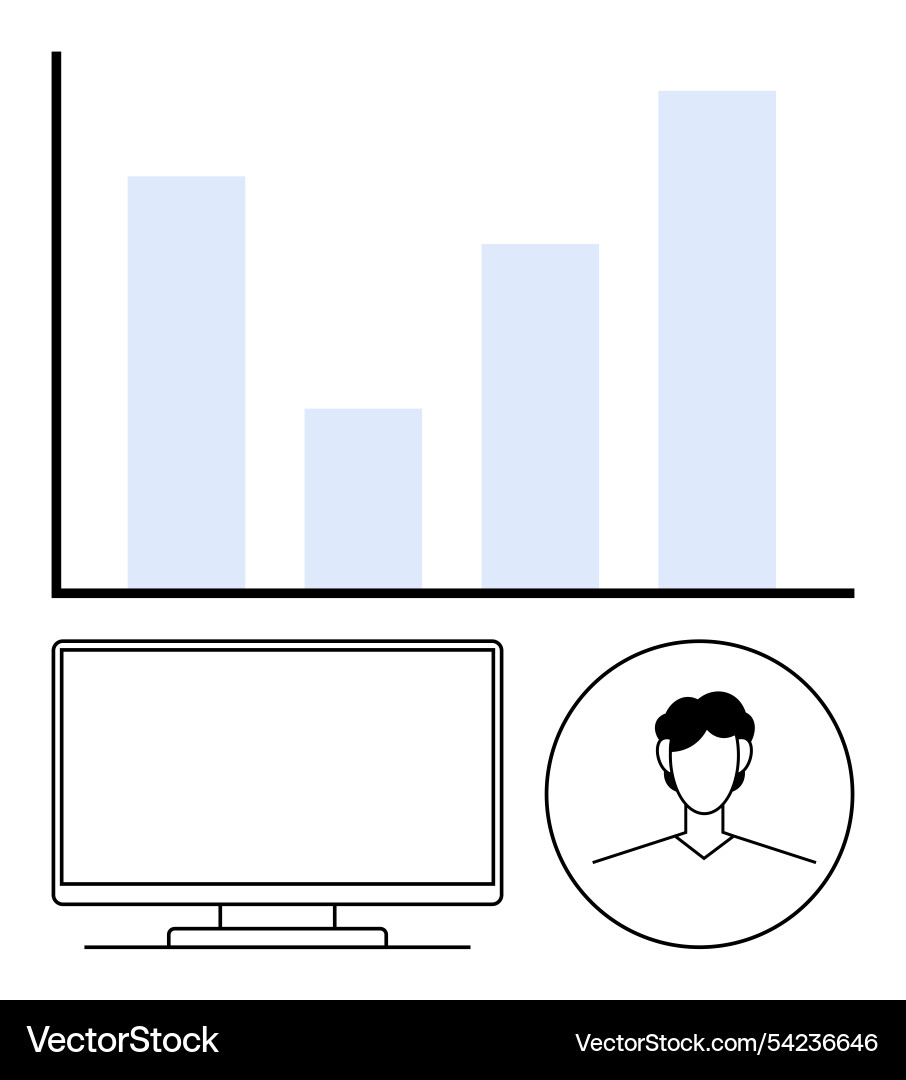 Growth chart computer and user icon representing Growth chart computer and user icon representing vector image