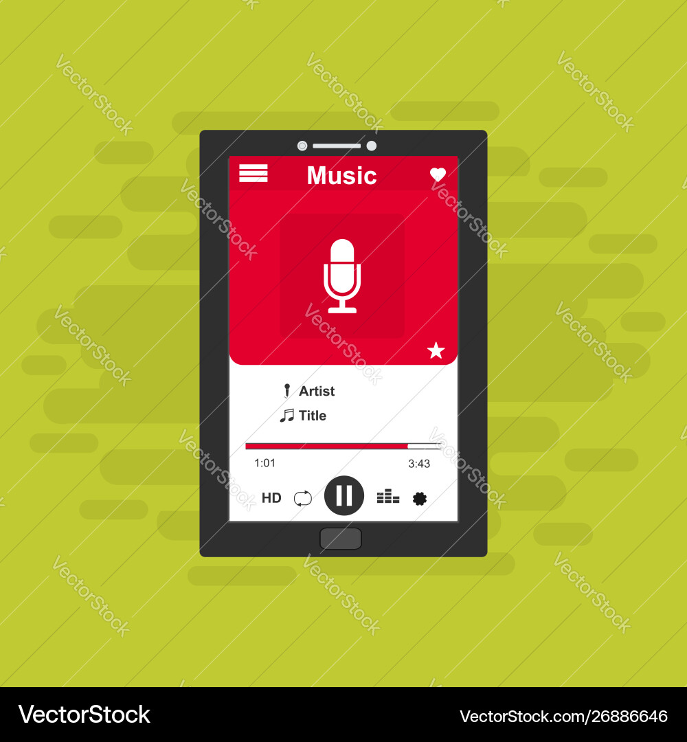 Media player application app template with flat Vector Image