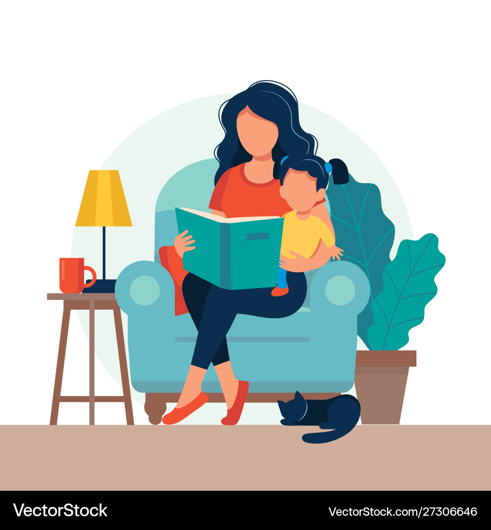 Mom reading for kid family sitting on chair Mom reading for kid family sitting on chair vector image