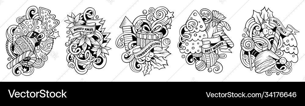 New year cartoon doodle designs set New year cartoon doodle designs set vector image