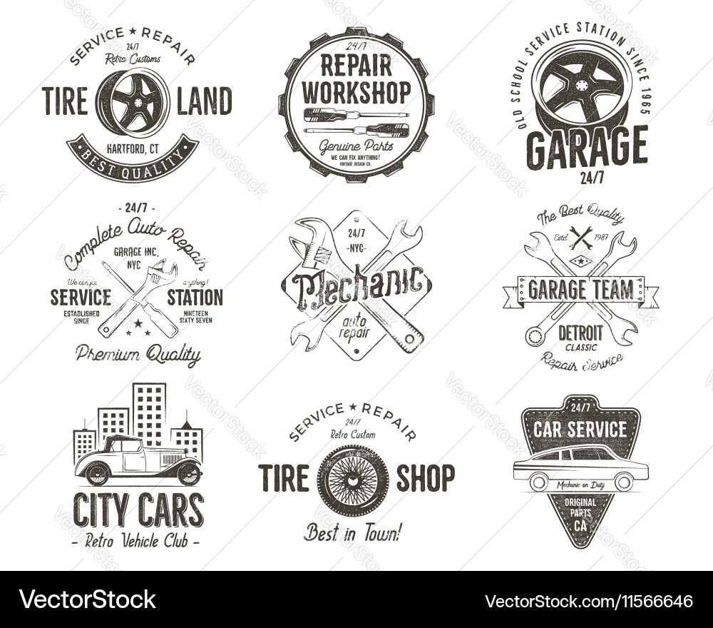 Retro Car Service Badges & Labels Vector Image