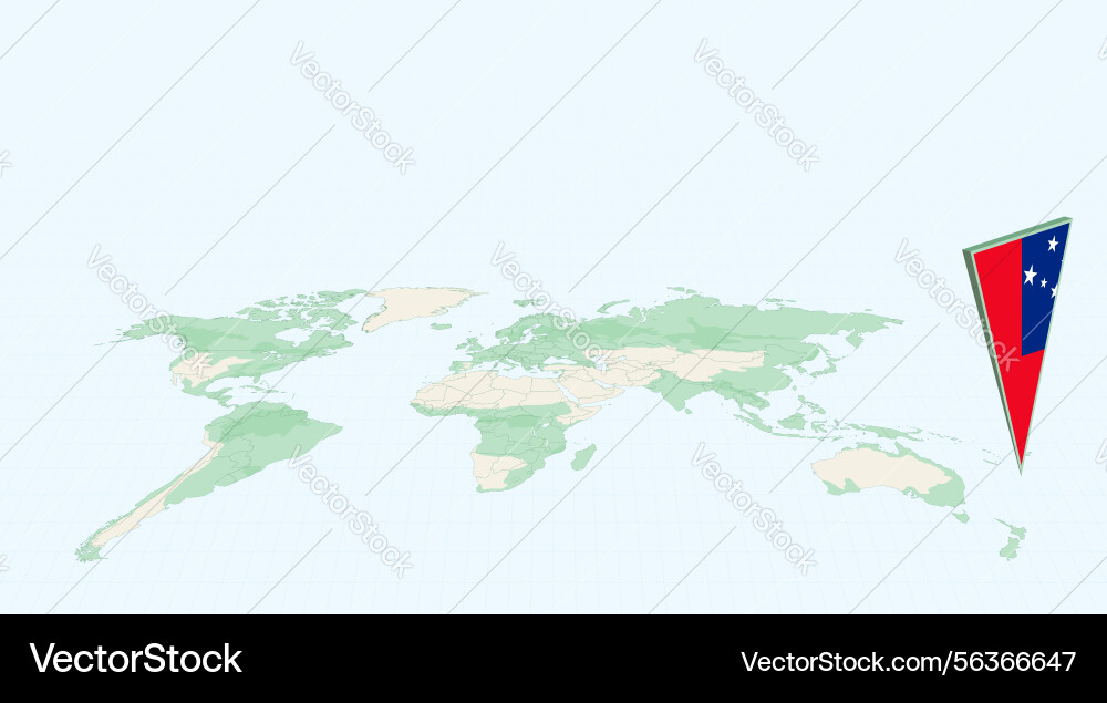 Highlighted samoa on global map with 3d flag vector image