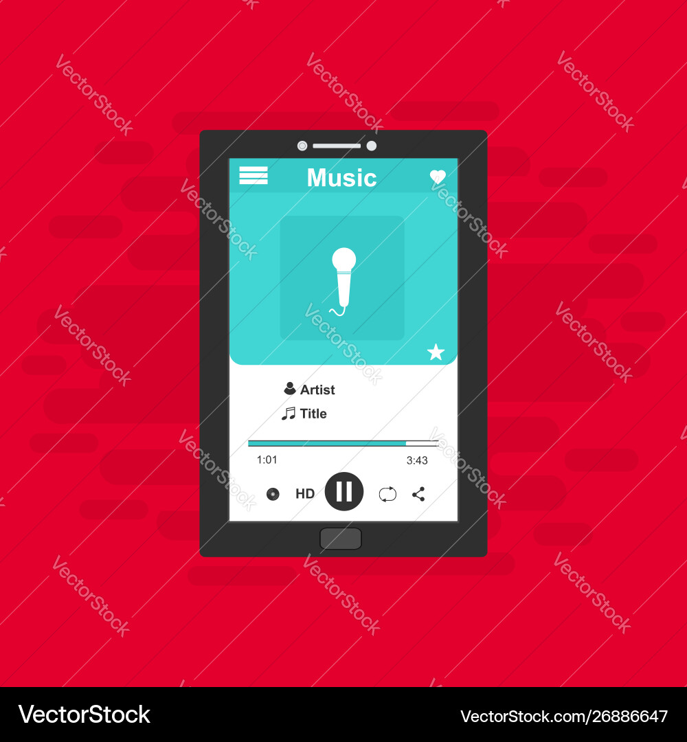 Media player application app template with flat Vector Image