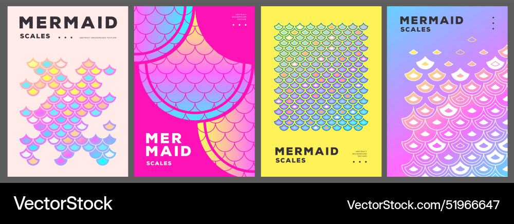 Set of summer disco posters with mermaid scales Set of summer disco posters with mermaid scales vector image