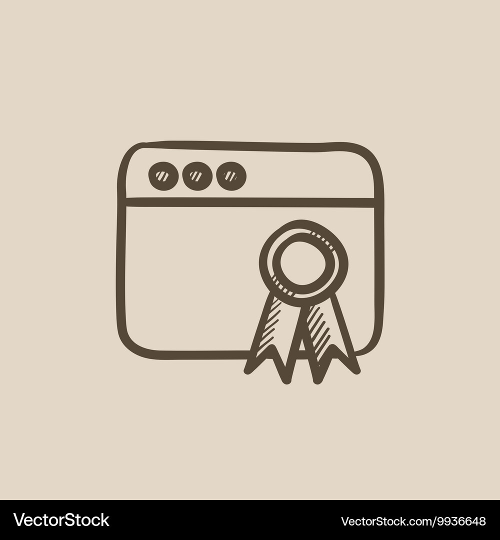 Browser window with winners rosette sketch icon Vector Image