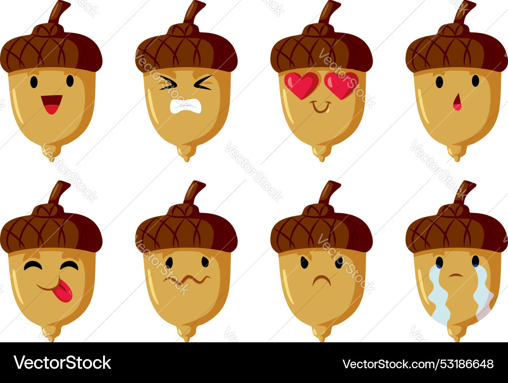 Funny acorn character with different expressions Vector Image