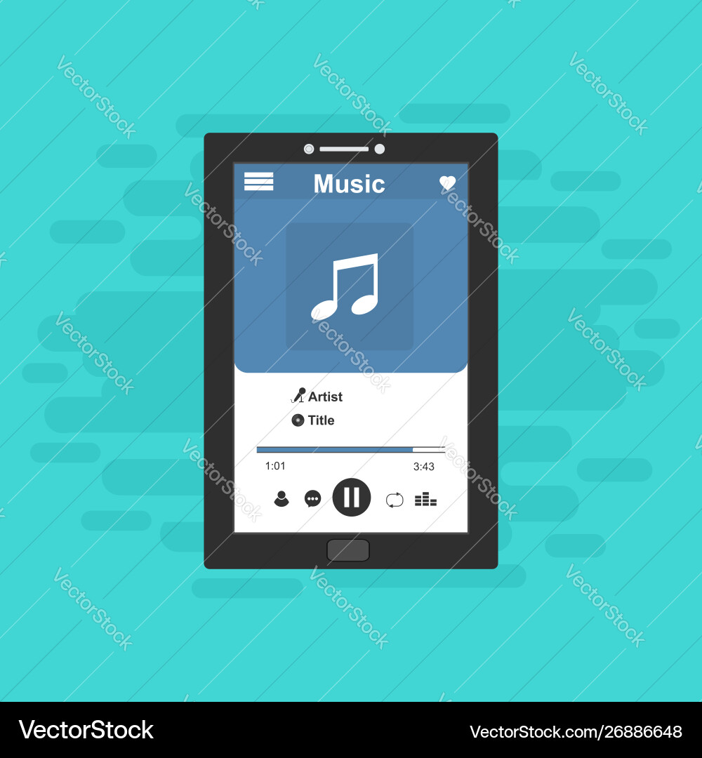 Media player application app template with flat Media player application app template with flat Vector Image