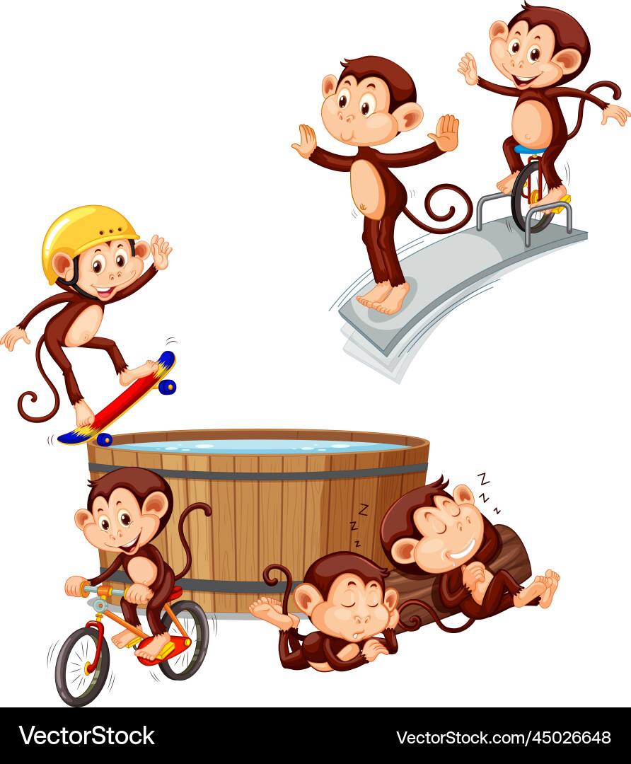 Monkey with different action Monkey with different action Vector Image
