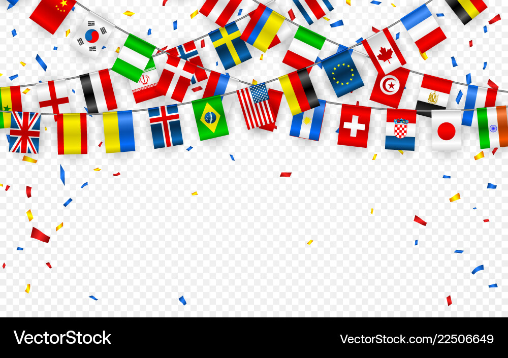 Colorful flags garland of different countries Colorful flags garland of different countries vector image