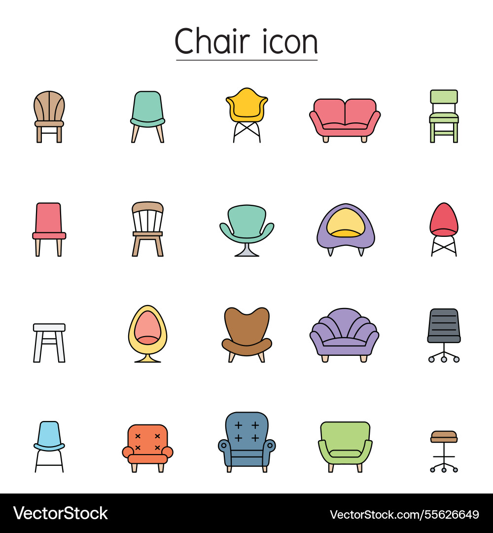 Front view chair icon set in color line style Front view chair icon set in color line style vector image