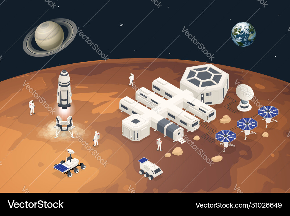 Mars Colonization Base Isometric Vector Image