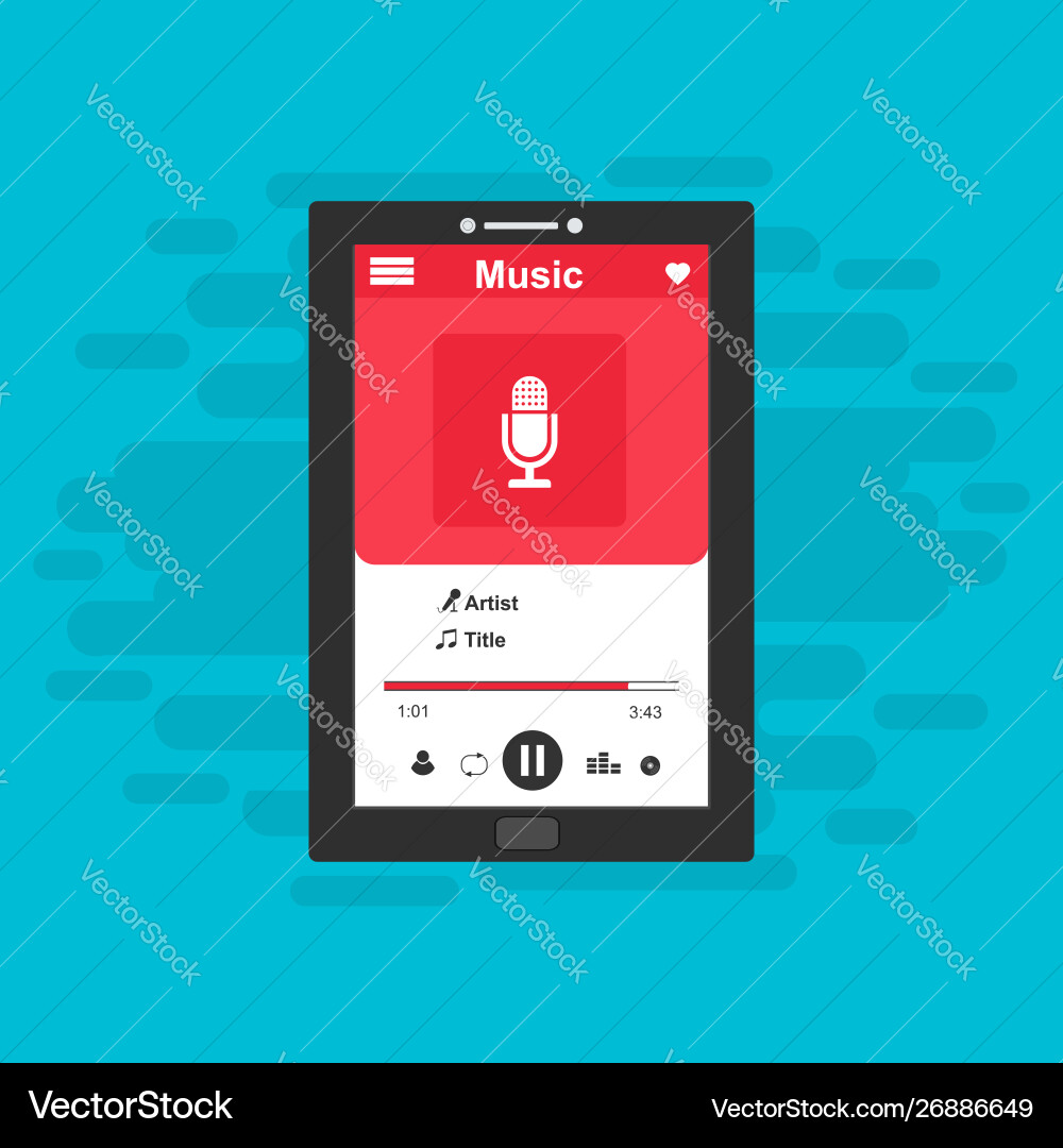 Media player application app template with flat Media player application app template with flat vector image