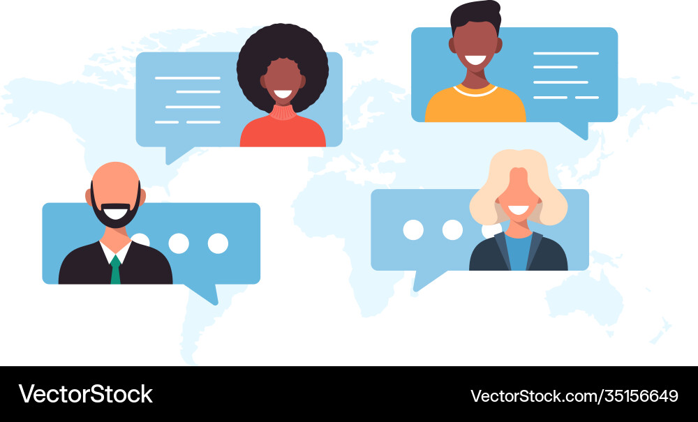 Menschen auf der Weltkarte Chat Blasen global Menschen auf der Weltkarte Chat Blasen global vektorbild