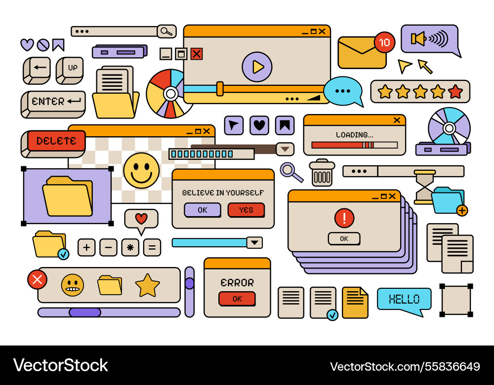 Retro style y2k ui and ux windows elements set Retro style y2k ui and ux windows elements set vector image