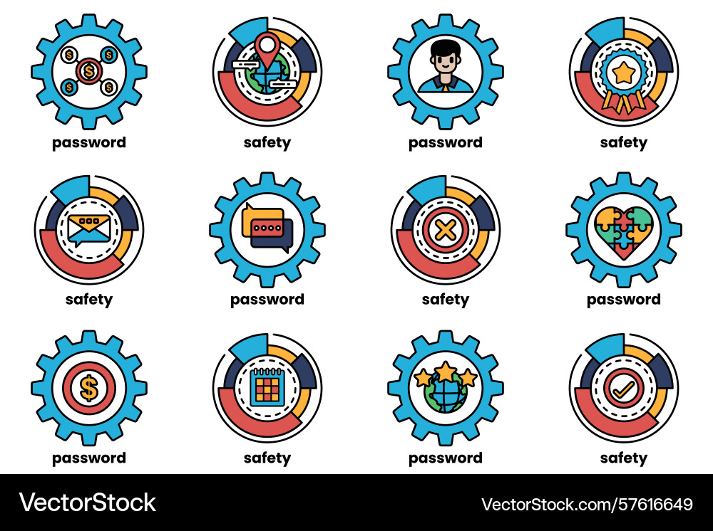Set of gears and keys in line art style Set of gears and keys in line art style vector image