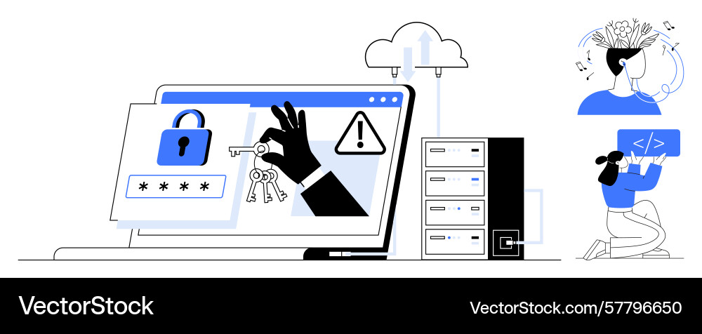 Cybersecurity concept with hacking attempt cloud Cybersecurity concept with hacking attempt cloud vector image