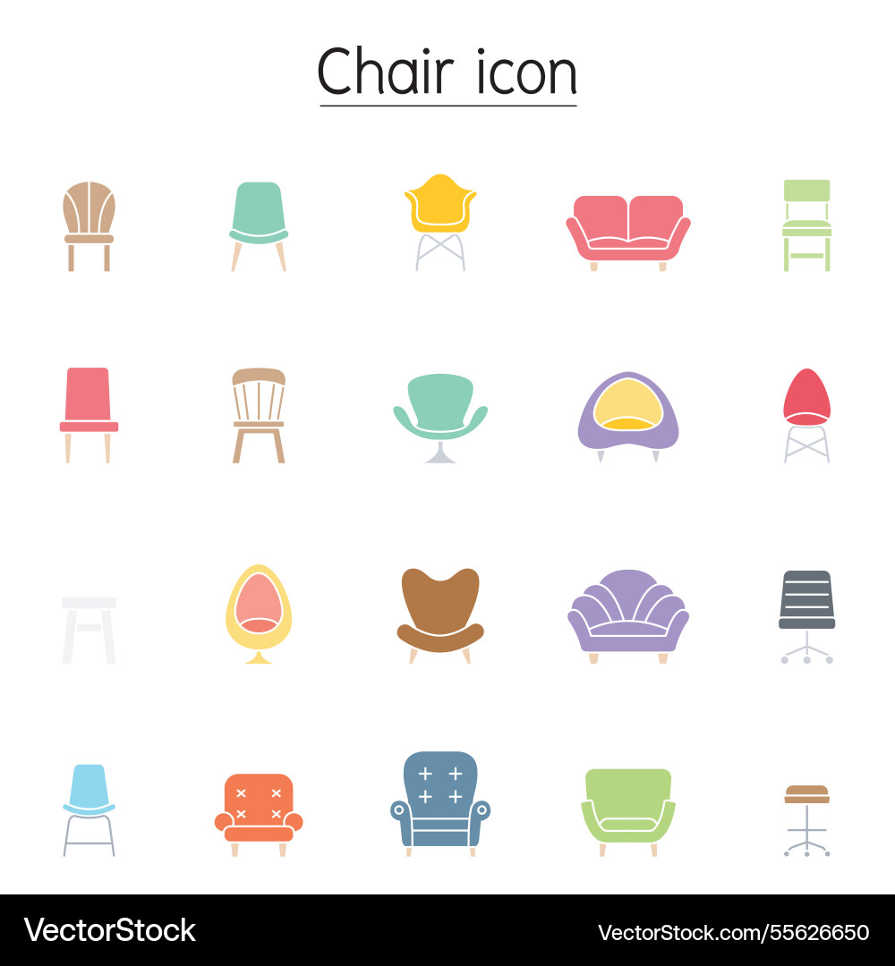 Front view chair icon set in flat color style Front view chair icon set in flat color style vector image