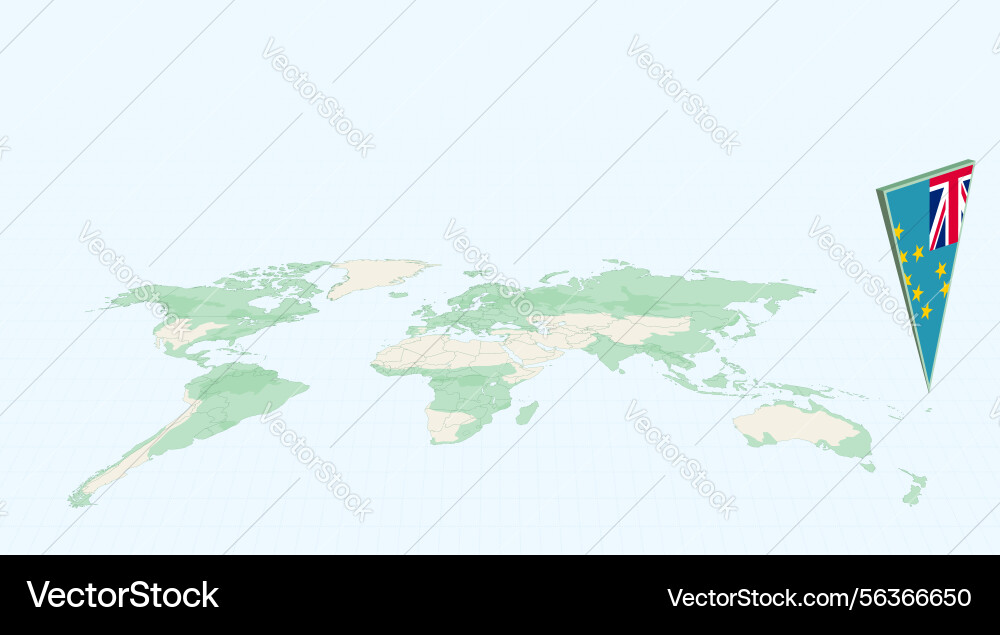 Highlighted tuvalu on global map with 3d flag vector image