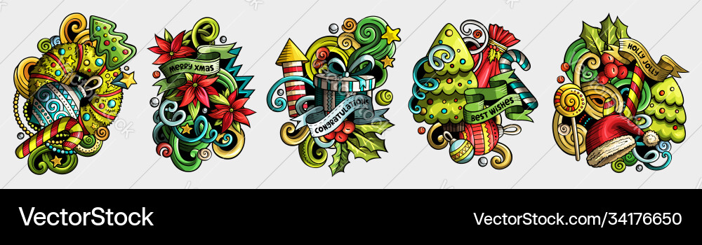 New year cartoon doodle designs set New year cartoon doodle designs set vector image