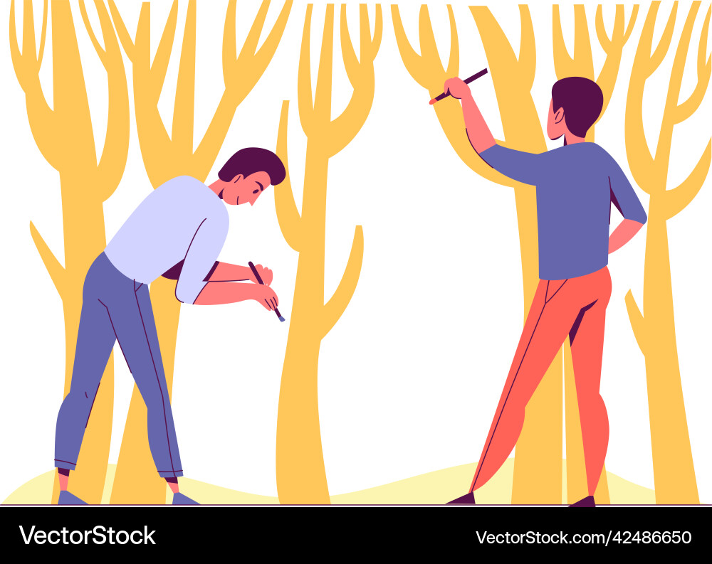 Painting trees flat composition Royalty Free Vector Image